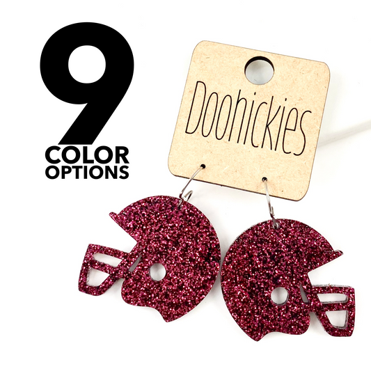 1.25" Glitter School Spirit Football Helmet Dangles - Custom Spirit Earrings - Nine Color Options