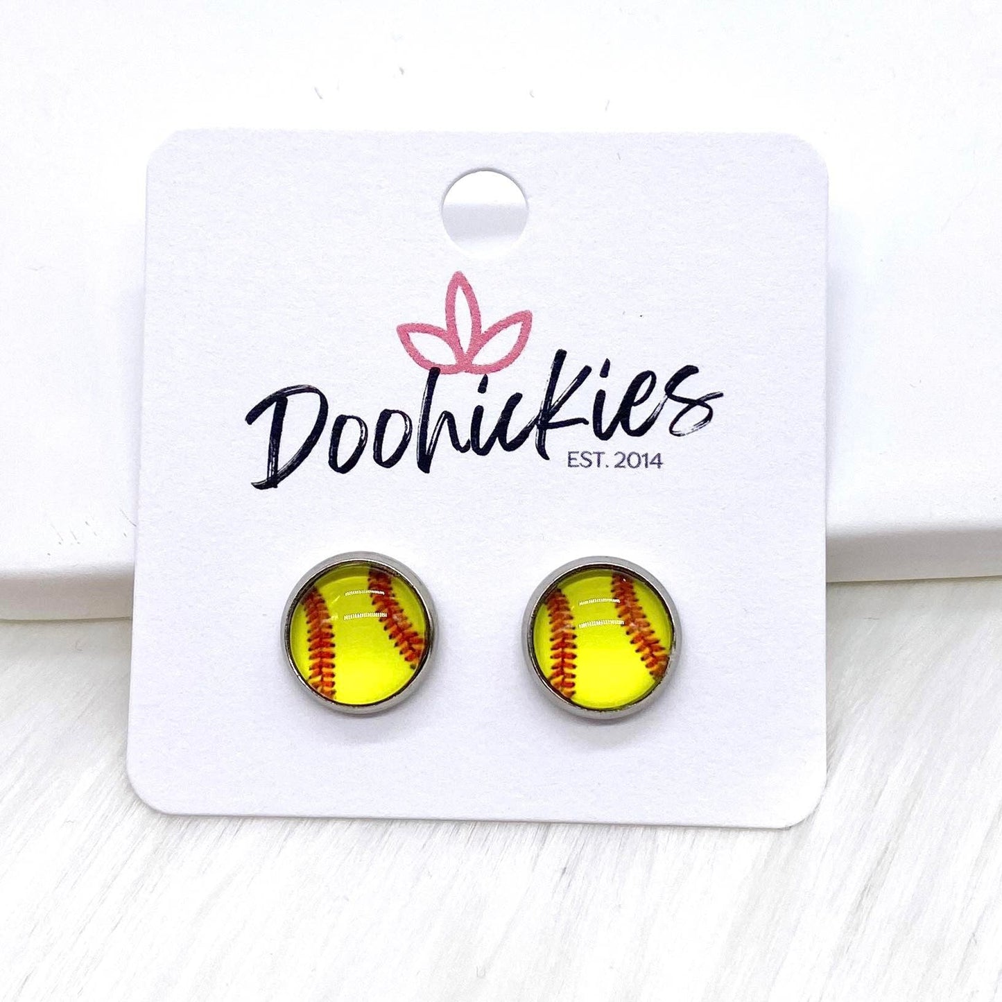 New Softballs in Stainless Steel Settings -Sports Earrings