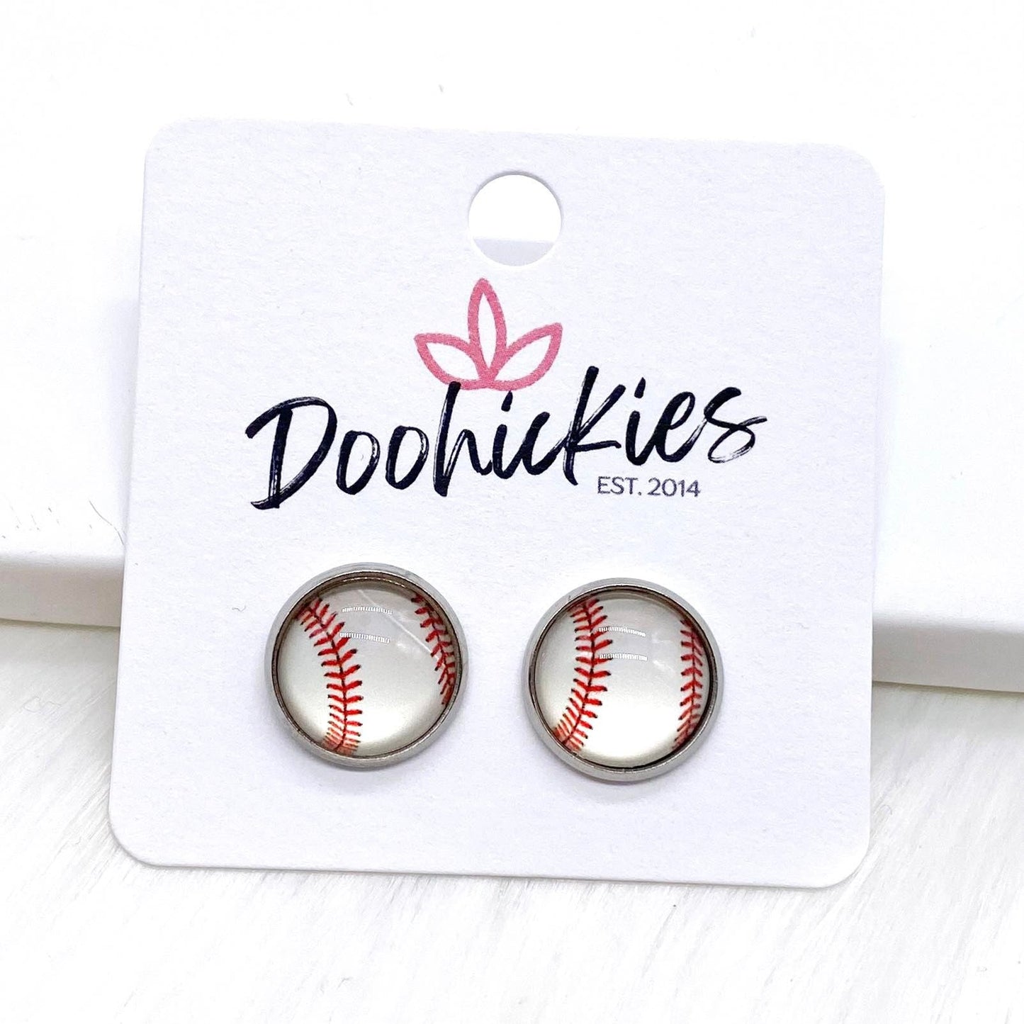 Vintage Baseball in Stainless Steel Settings -Sports Earrings