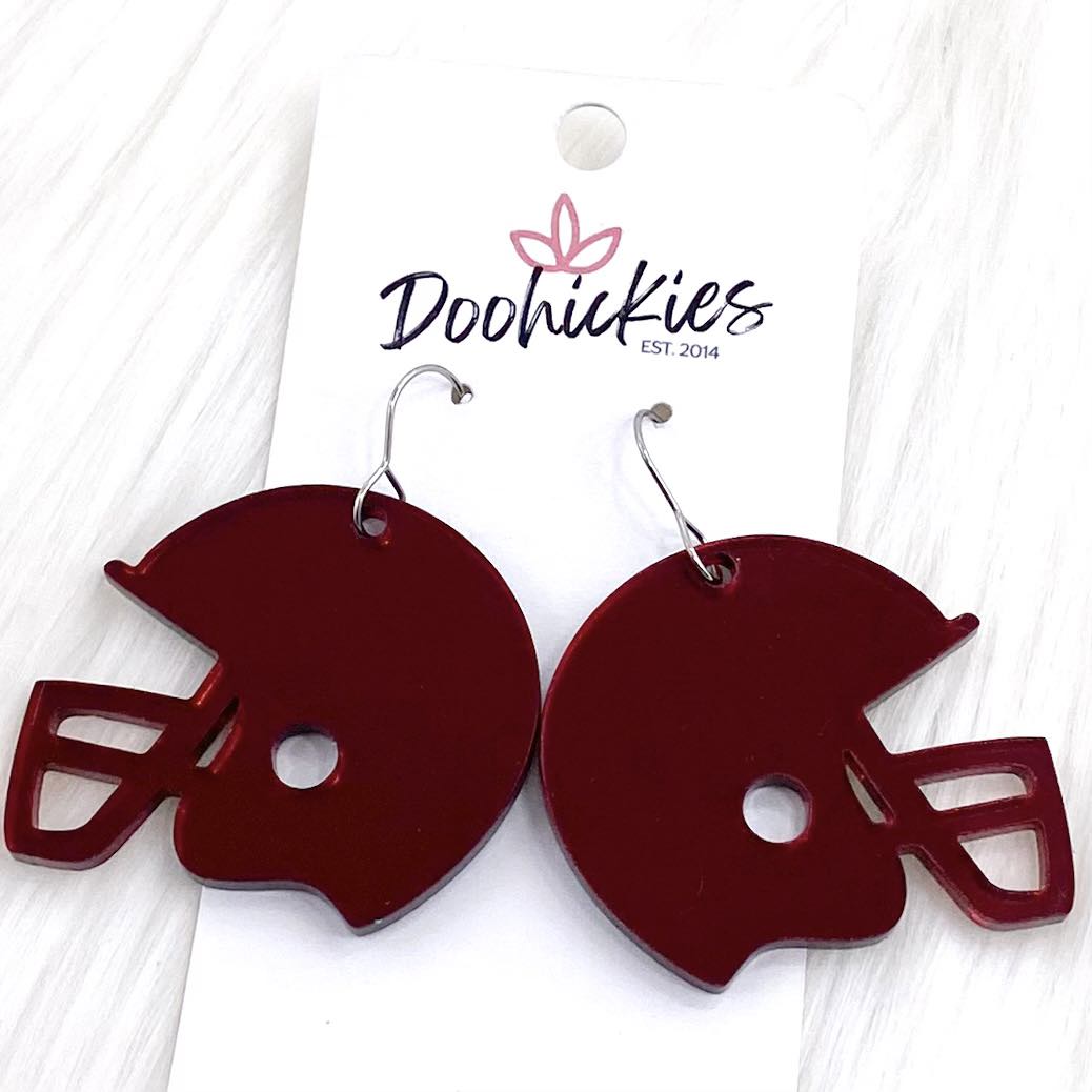 1.5" Shiny Helmet Acrylic Dangles -Sports Earrings