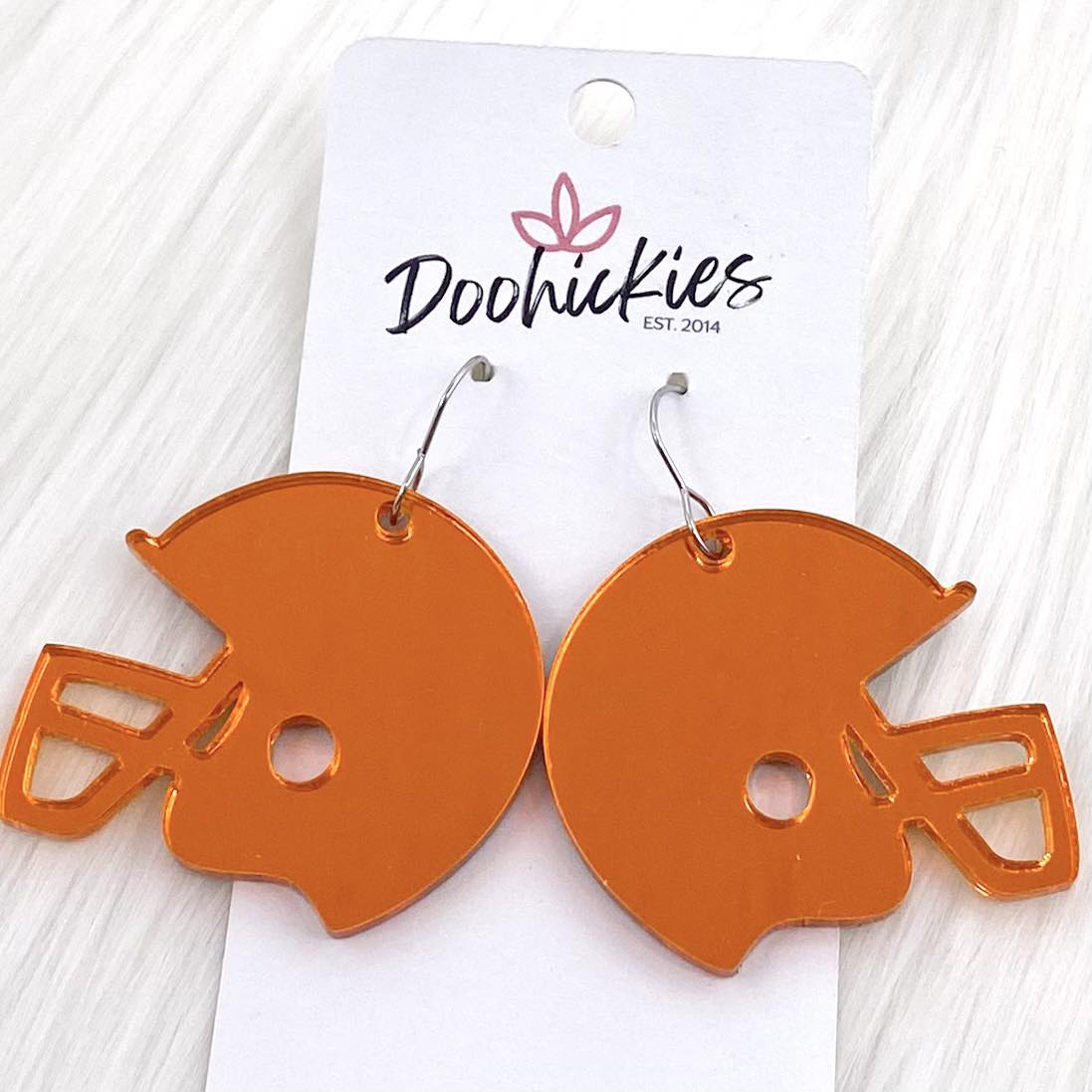 1.5" Shiny Helmet Acrylic Dangles -Sports Earrings