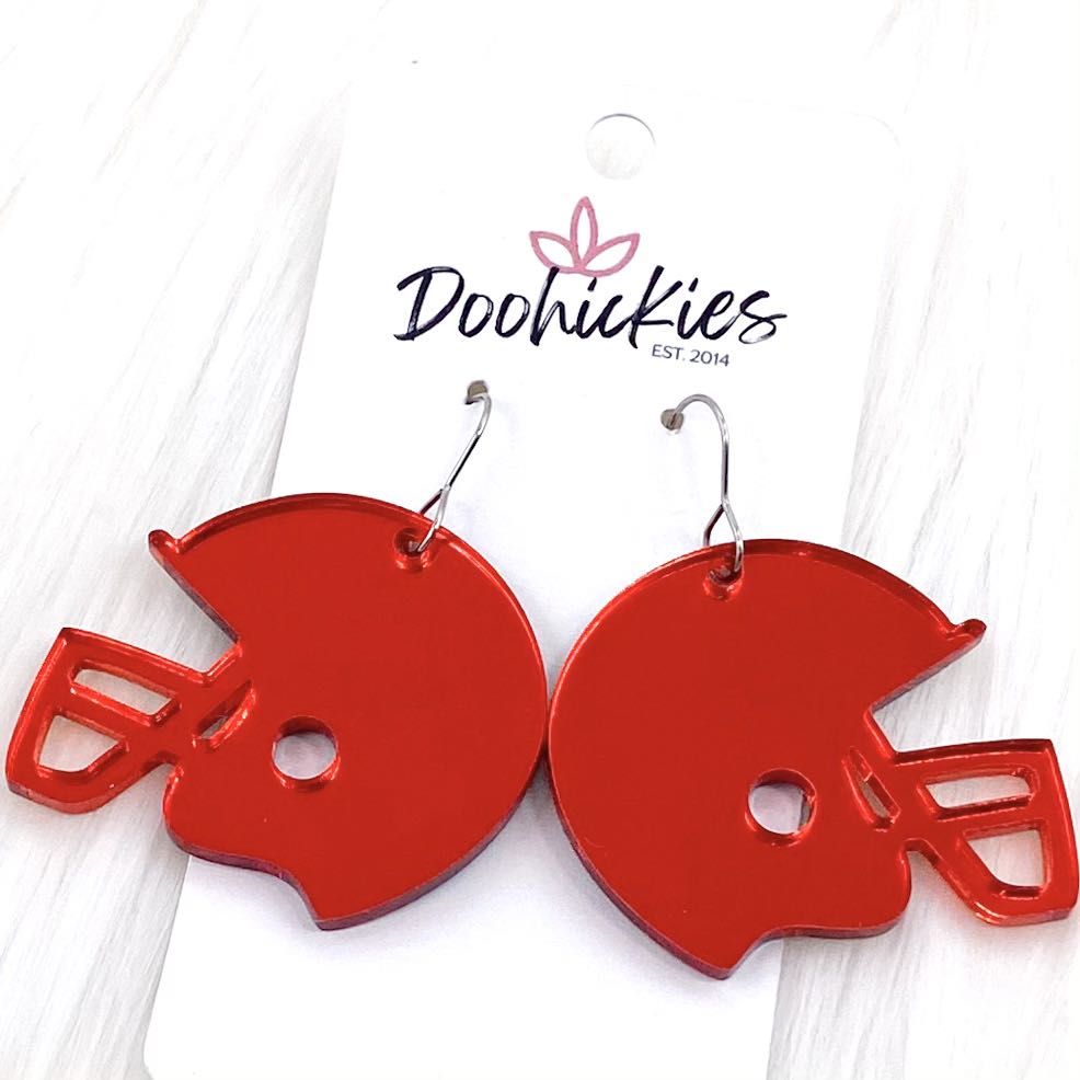 1.5" Shiny Helmet Acrylic Dangles -Sports Earrings