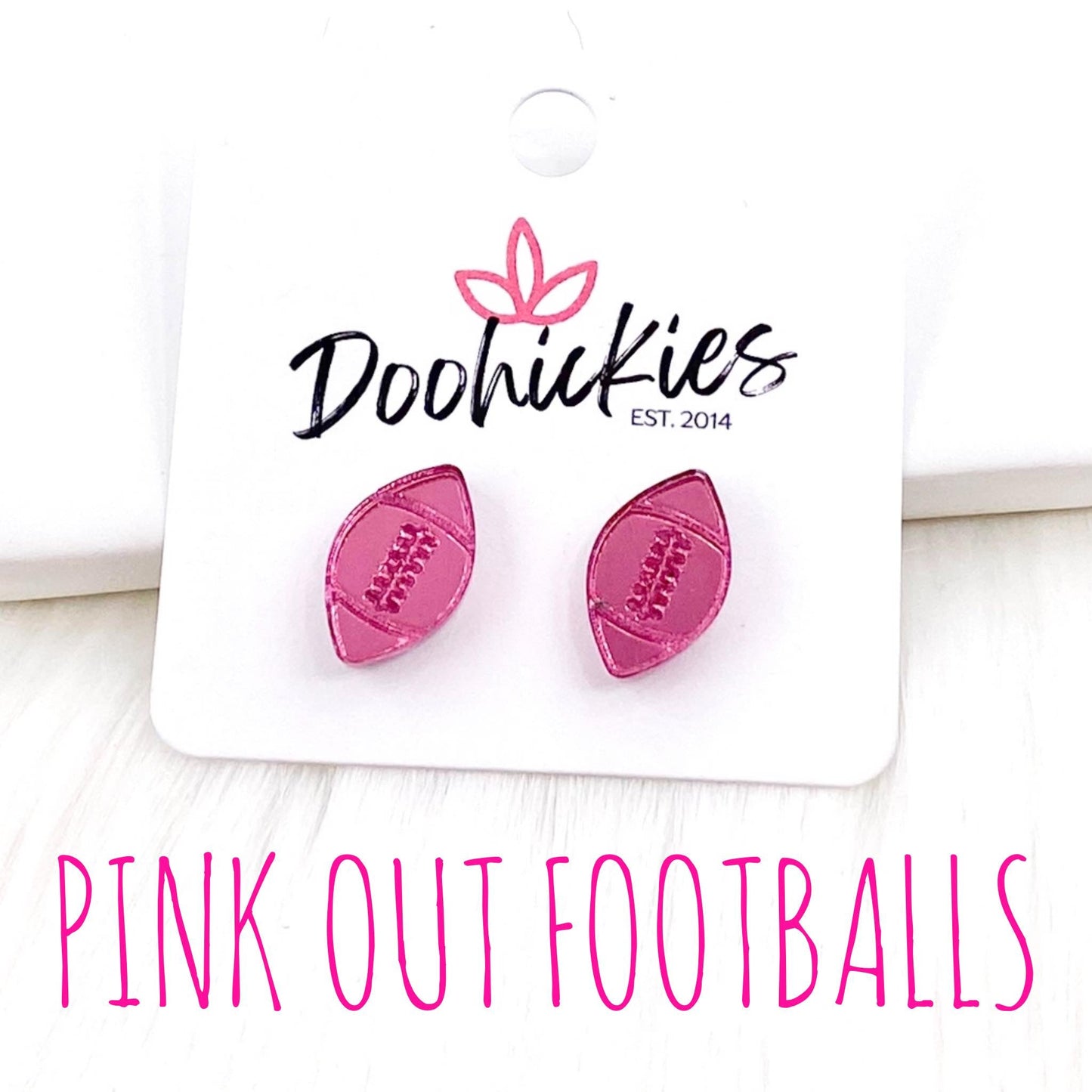12mm Pink Out Mirror Acrylic Football Studs - Breast Cancer Awareness Earrings