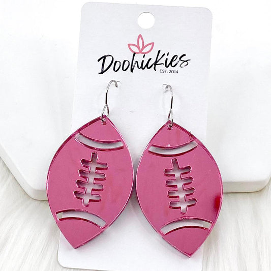 1.75" Pink Out Football Acrylic Dangles - Breast Cancer Awareness Earrings