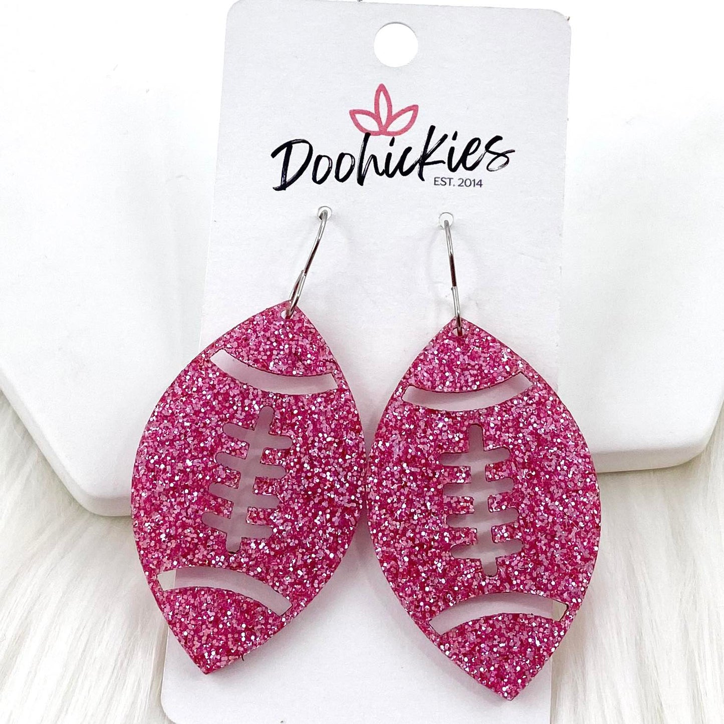 1.75" Pink Out Football Acrylic Dangles - Breast Cancer Awareness Earrings