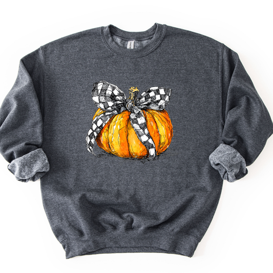 Checkered Pumpkin Bow Graphic Tee & Sweatshirt