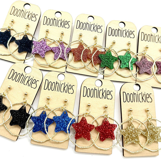 Spirit Glitter Star Dangles - School Spirit Acrylic Earrings - 9 Color Options