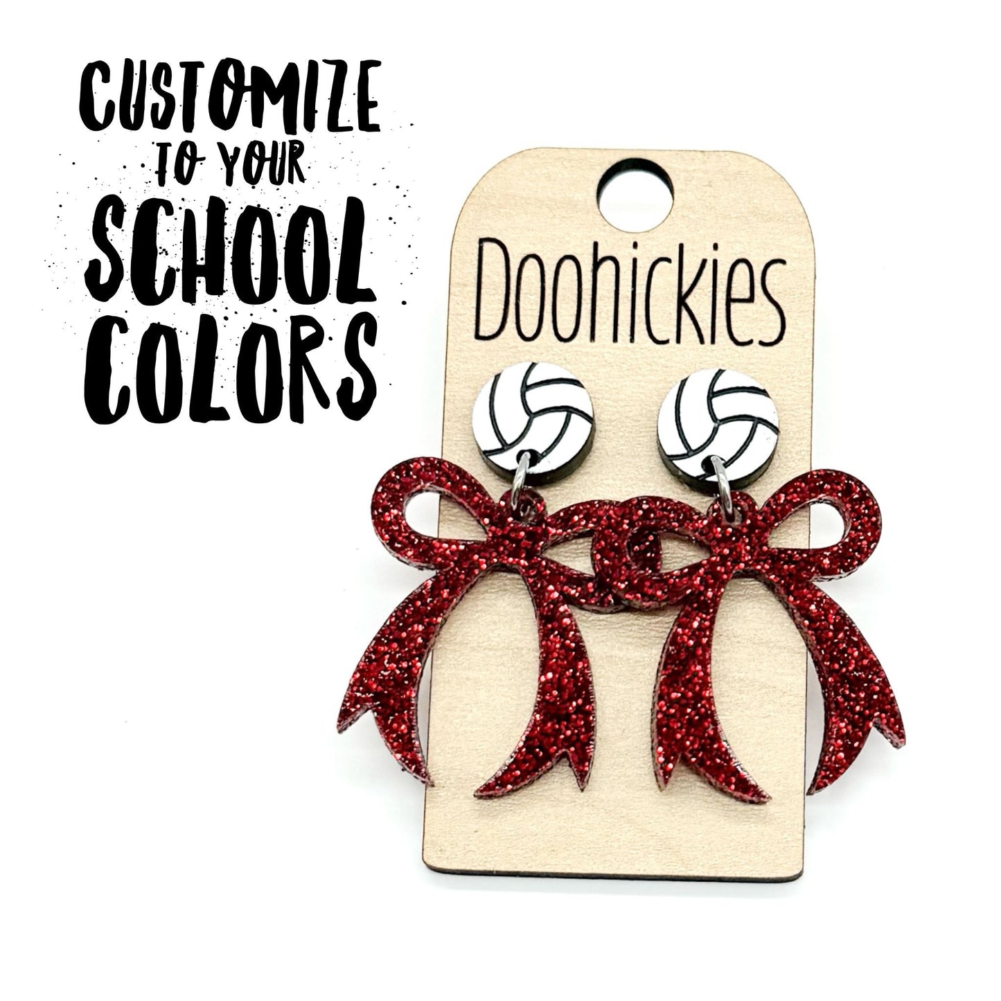 Custom Glitter Croquette Bow Volleyball Dangles - Sports Earrings