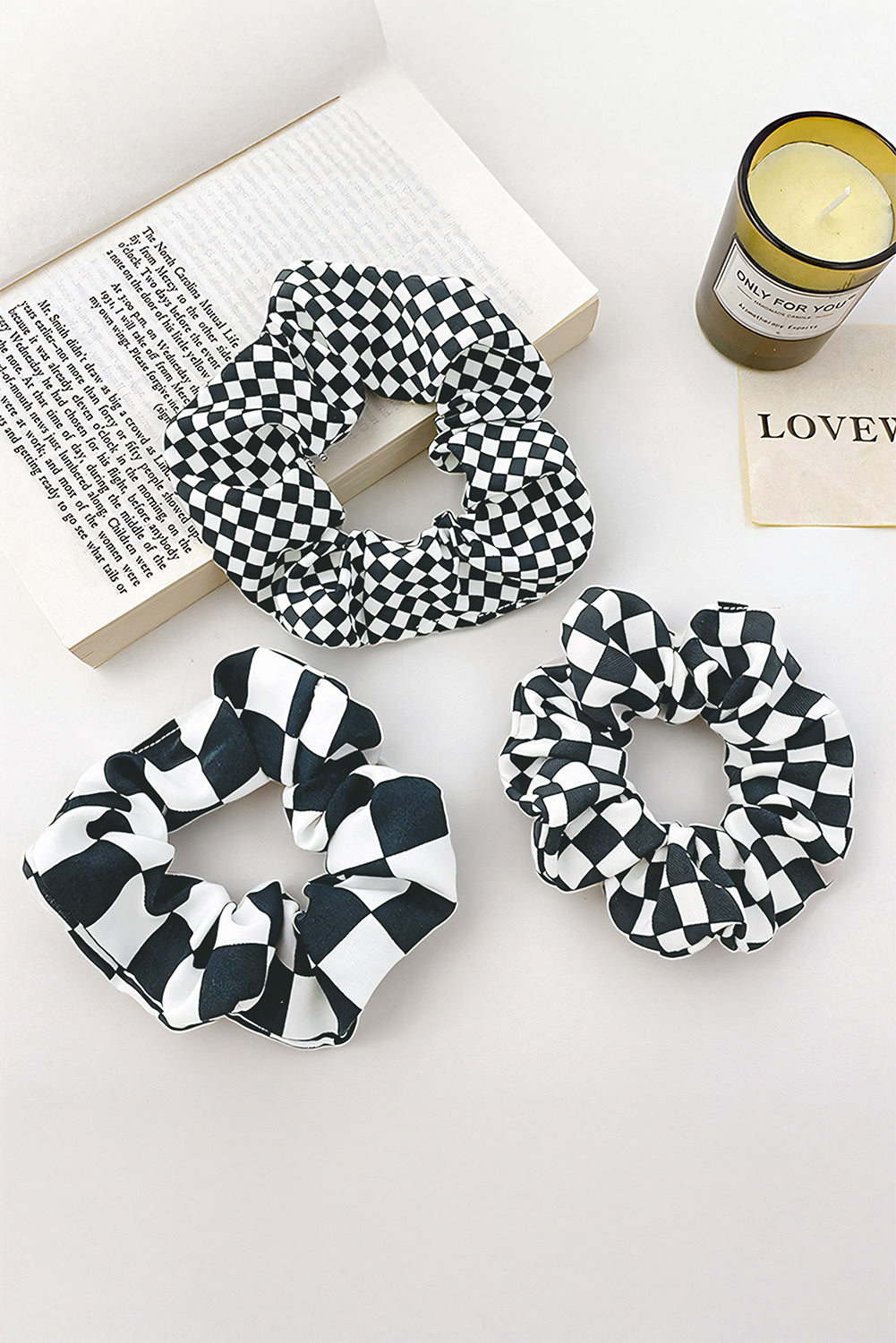 Black and white checkered scrunchies