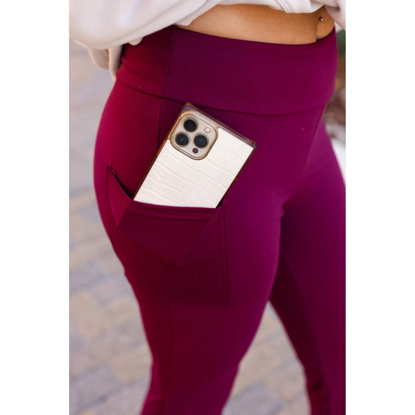 Ready to Ship | The Maeve - MAROON Bootcut Leggings with Pockets
