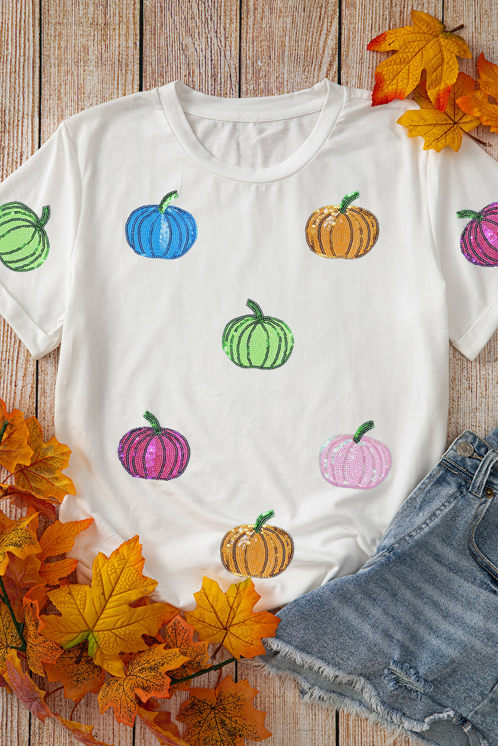 Sequin Pumpkin Cotton Blend Top