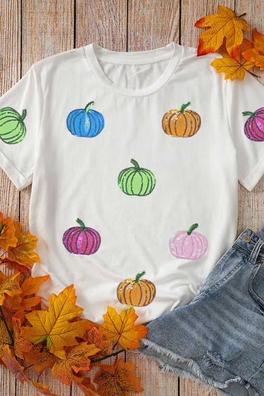 Sequin Pumpkin Cotton Blend Top