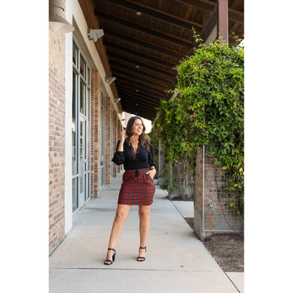 Ready to Ship  | The Helena  - Red Plaid Jogger Skirt