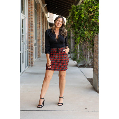 Ready to Ship  | The Helena  - Red Plaid Jogger Skirt
