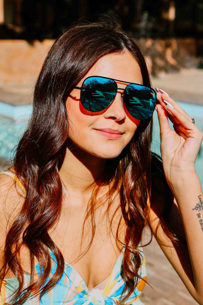 Ready to Ship | The Alex Black/Blue - High Quality Unisex Aviator Sunglasses*