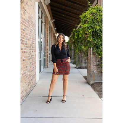 Ready to Ship  | The Helena  - Red Plaid Jogger Skirt