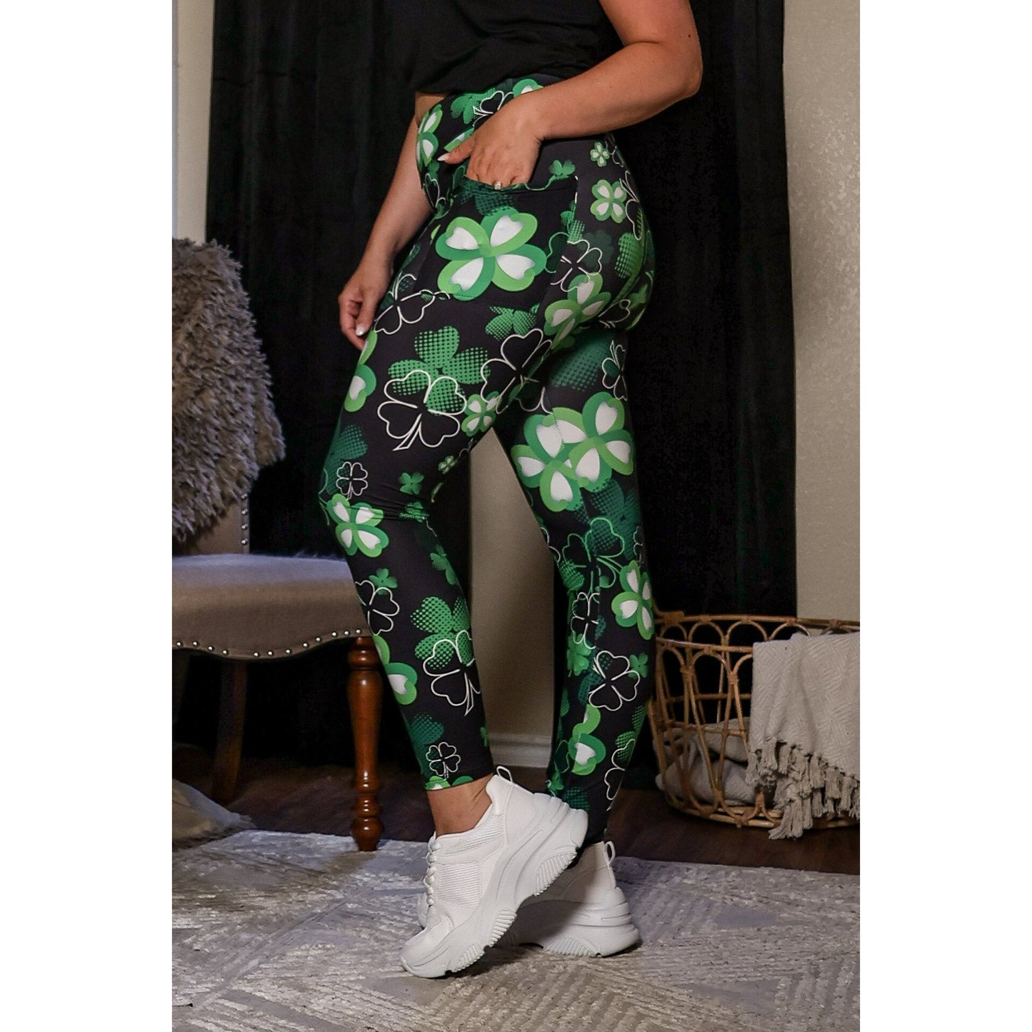 Buttery soft shamrock leggings for women by Julia Rose Festive green St. Patrick’s Day leggings