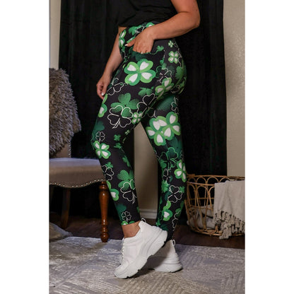 Buttery soft shamrock leggings for women by Julia Rose Festive green St. Patrick’s Day leggings