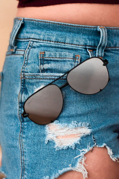 Ready to Ship | The Alex Black/Silver - High Quality Unisex Aviator Sunglasses