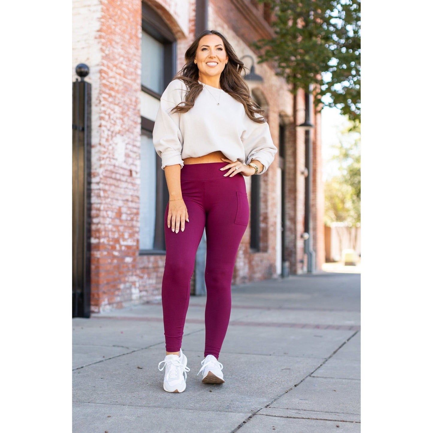 Buttery soft maroon leggings for women - High waist maroon leggings with side pockets