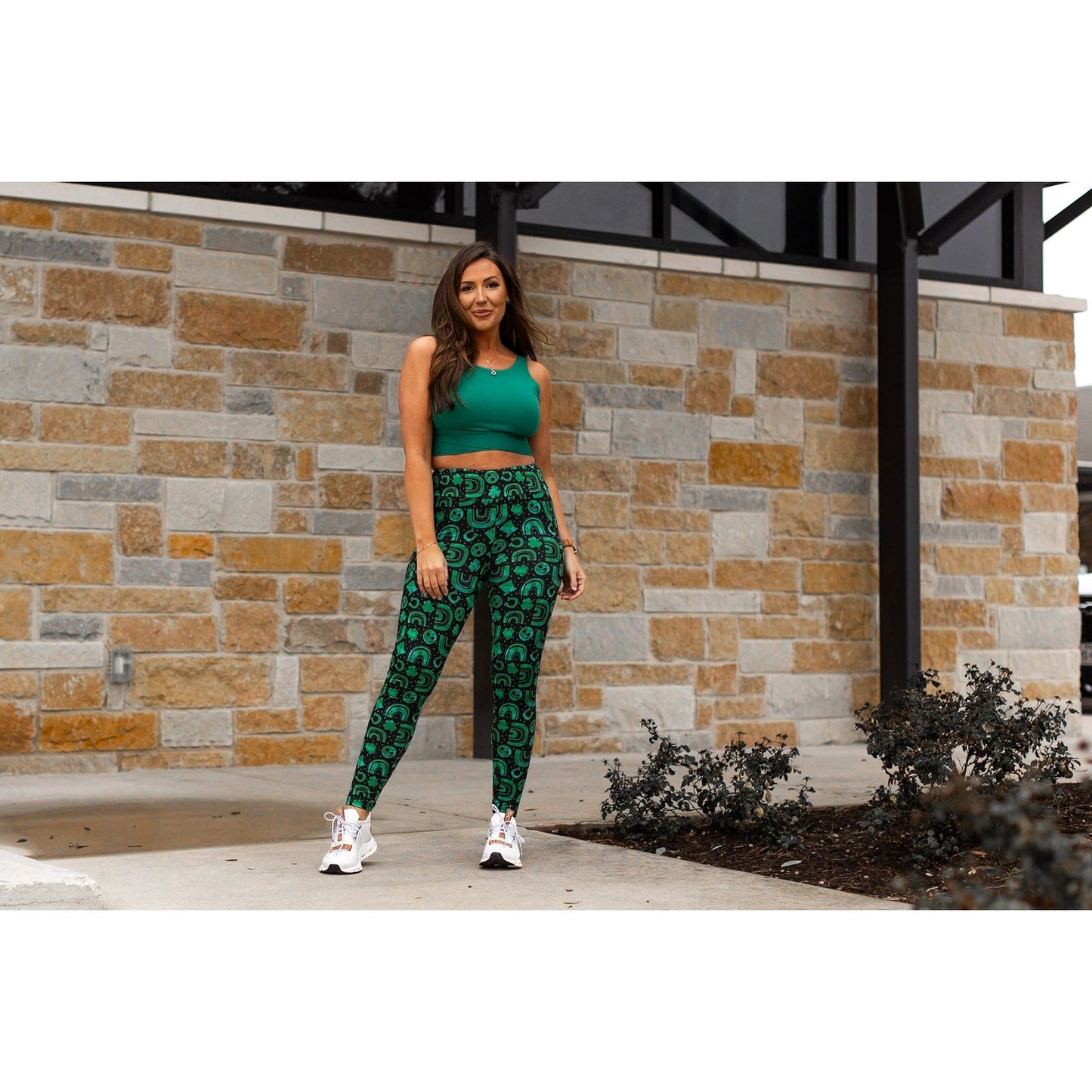 "St Patrick’s Day clover leggings by Julia Rose.Green shamrock print leggings for women"