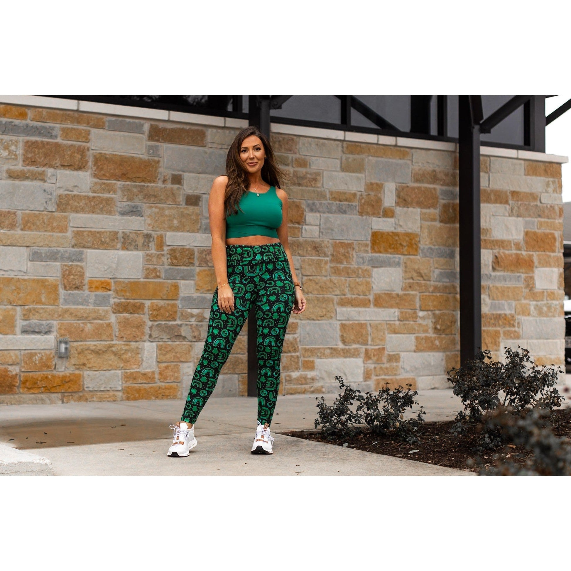 "St Patrick’s Day clover leggings by Julia Rose.Green shamrock print leggings for women"