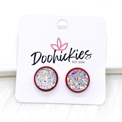 12mm Everyday Studs in Red Settings -Earrings