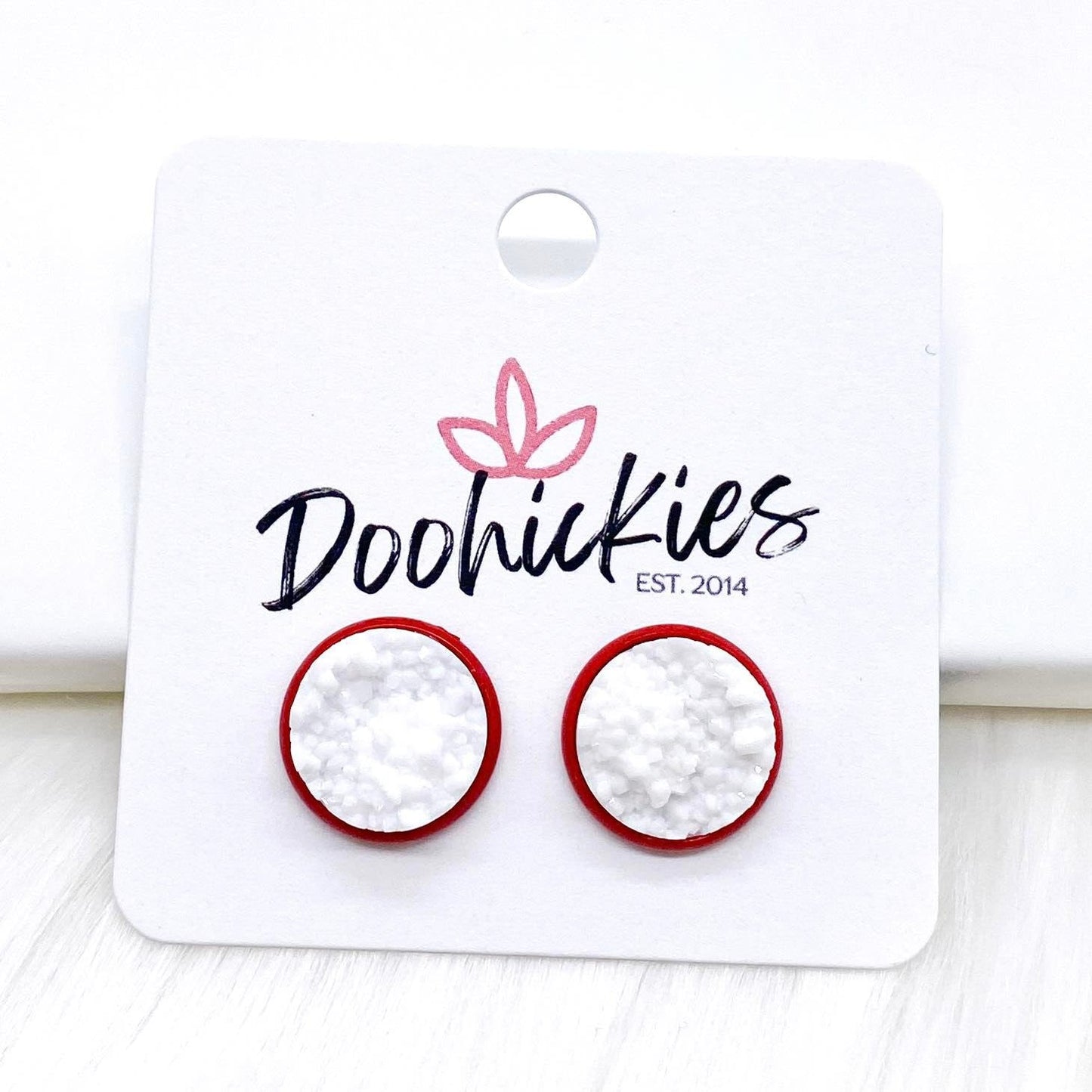 12mm Everyday Studs in Red Settings -Earrings