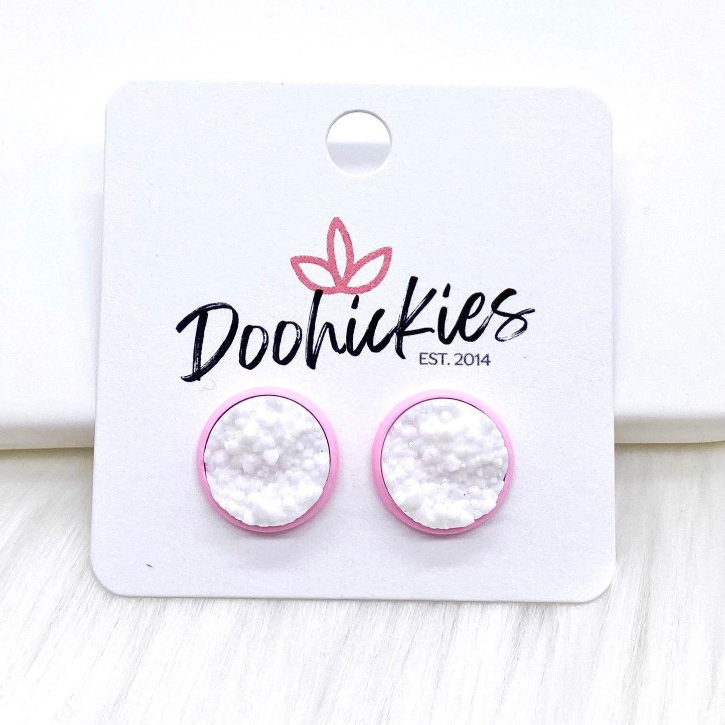 12mm Everyday Studs in Bright Pink Settings -Earrings