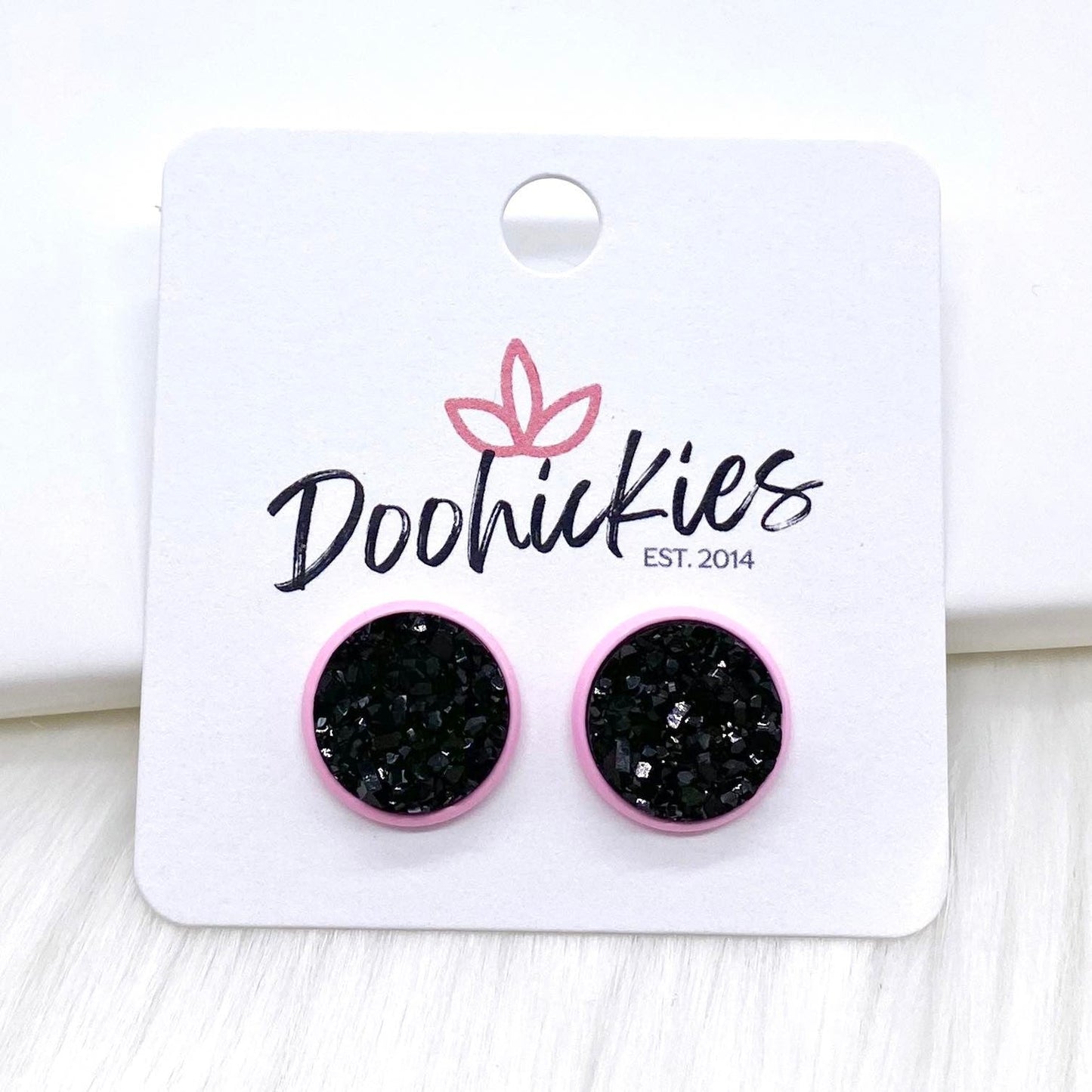 12mm Everyday Studs in Bright Pink Settings -Earrings