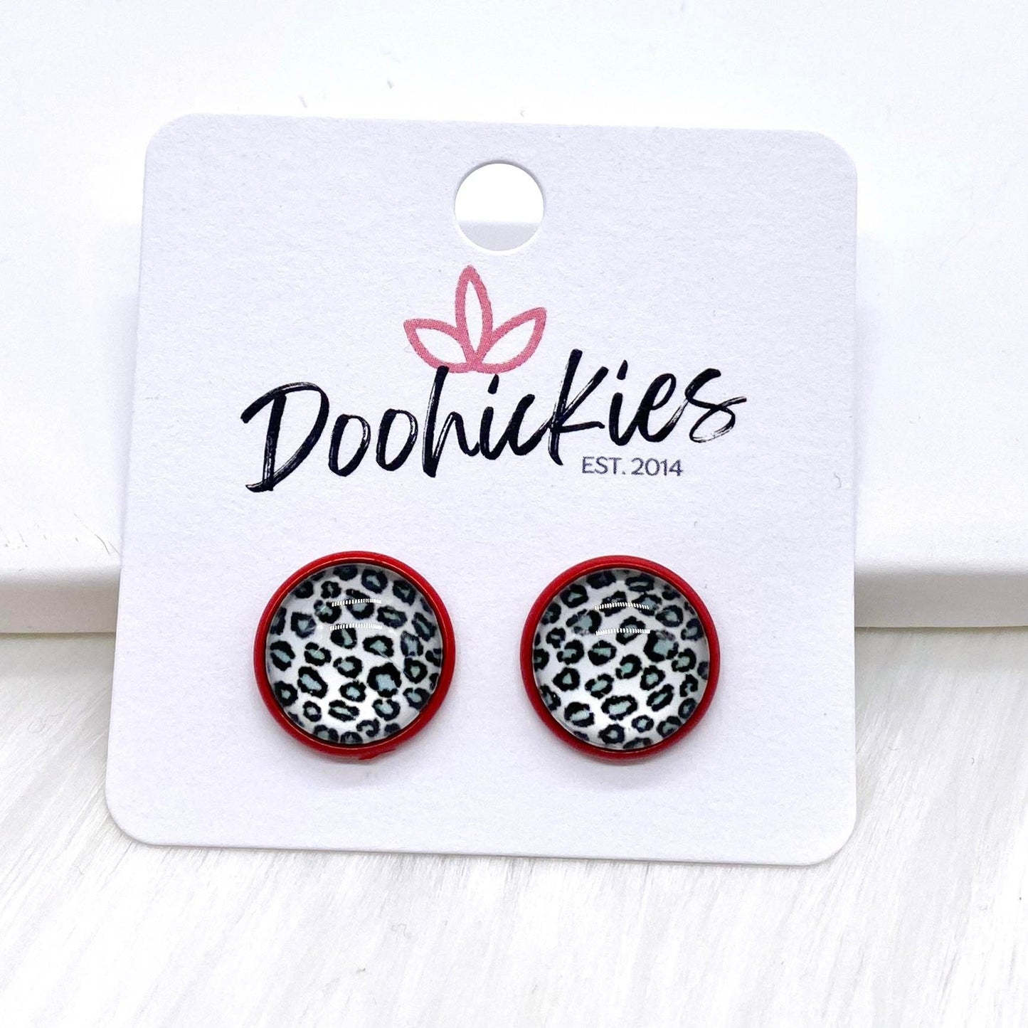 12mm Leopard Singles in Red Settings -Earrings