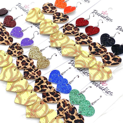 3" Custom Softball Love Waterfall Drops - Sports Earrings