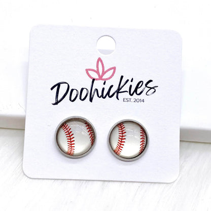 Vintage Baseball in Stainless Steel Settings -Sports Earrings