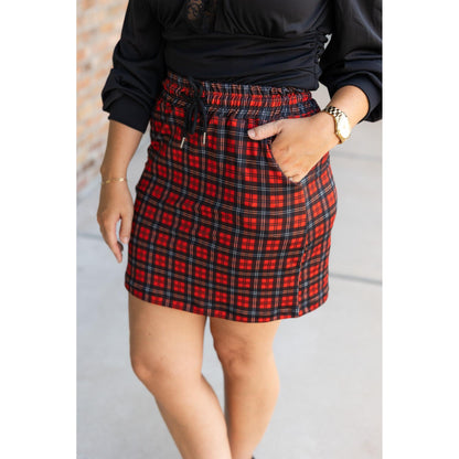 Ready to Ship  | The Helena  - Red Plaid Jogger Skirt