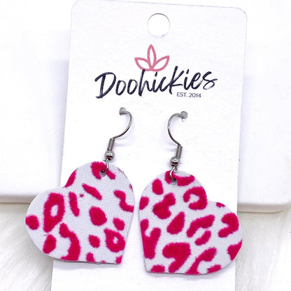 1.25" Raised Valentine Leopard Hearts -Earrings