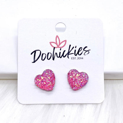 12mm Sparkle Valentine Heart Studs -Earrings