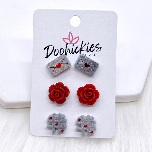 12mm Sealed with a Kiss/Red Valentine Roses/TicTacToe -Earrings