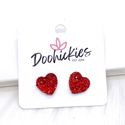 12mm Sparkle Valentine Heart Studs -Earrings