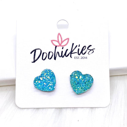 12mm Sparkle Valentine Heart Studs -Earrings