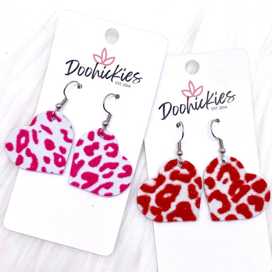 1.25" Raised Valentine Leopard Hearts -Earrings