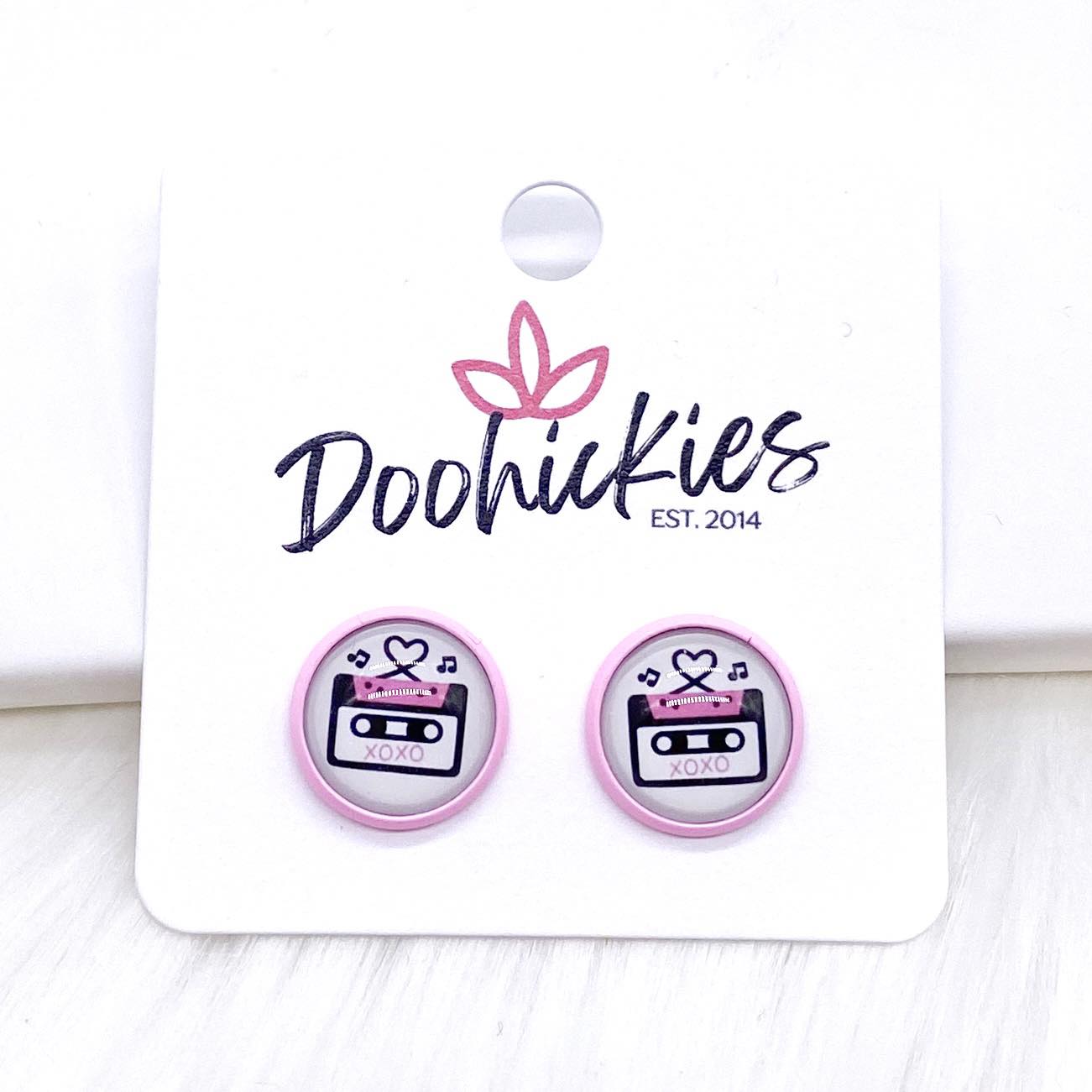 12mm Love Songs in Bright Pink Settings -Earrings