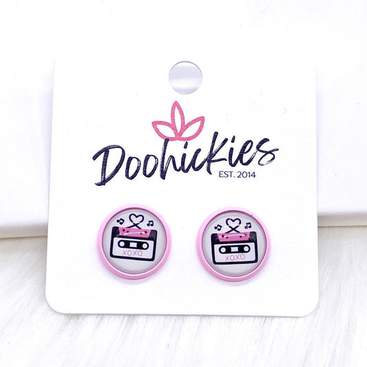 12mm Love Songs in Bright Pink Settings -Earrings