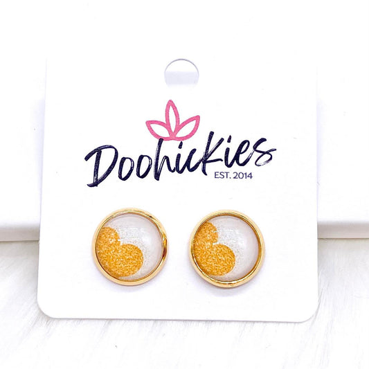 12mm Half Gold Hearts in Gold Settings -Earrings