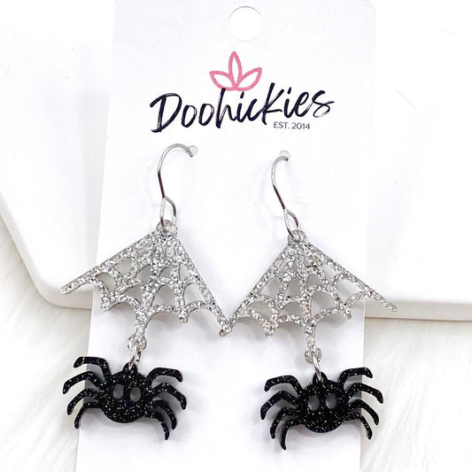 1.5" Glittery Spider Acrylics - Halloween Earrings