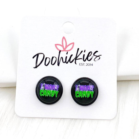 12mm I Want Candy in Black Settings - Halloween Earrings