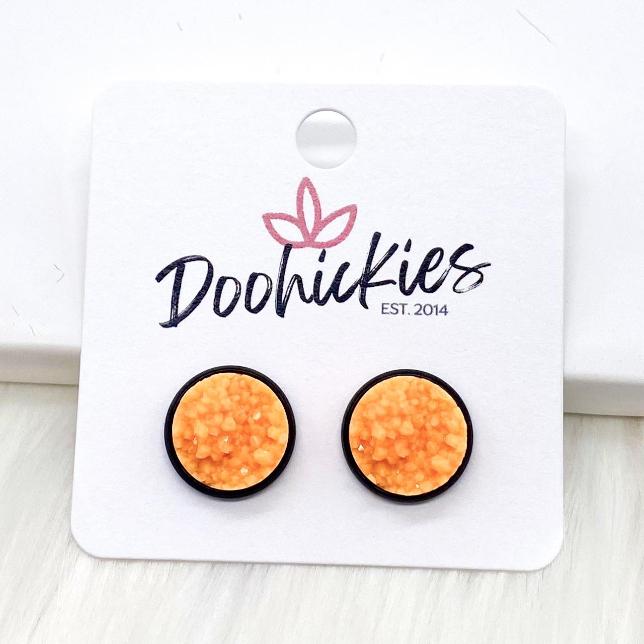 12mm Bright Orange Crystals in Black Settings - Halloween Earrings