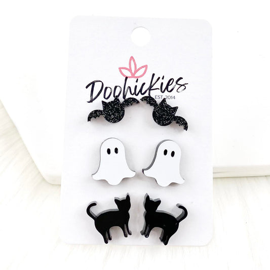 Glittery Bats/Ghost/Black Cats - Halloween Earrings