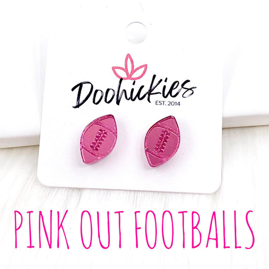 12mm Pink Out Mirror Acrylic Football Studs - Breast Cancer Awareness Earrings