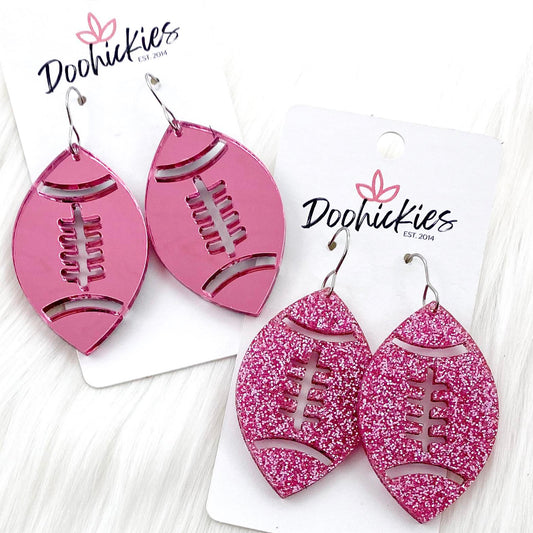 1.75" Pink Out Football Acrylic Dangles - Breast Cancer Awareness Earrings