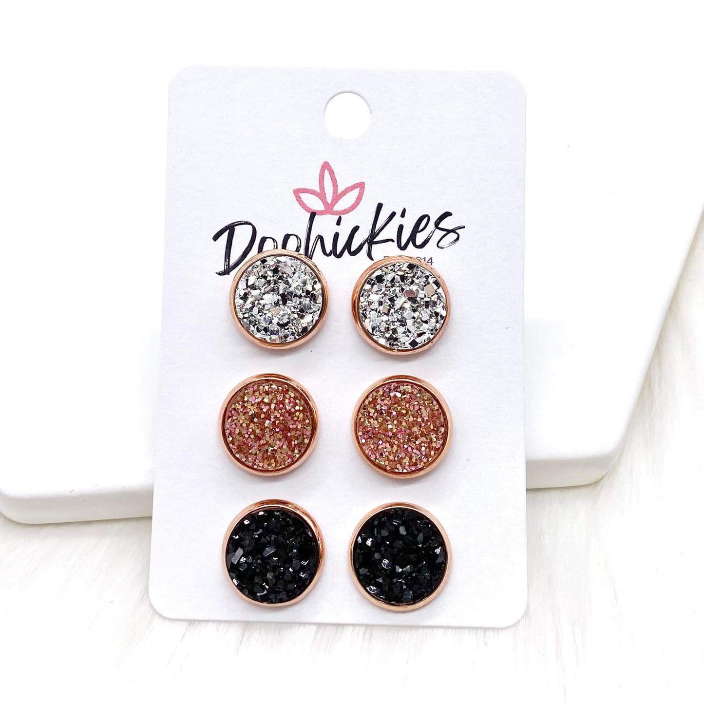 12mm Silver/Rose Glitter/Black in Rose Gold